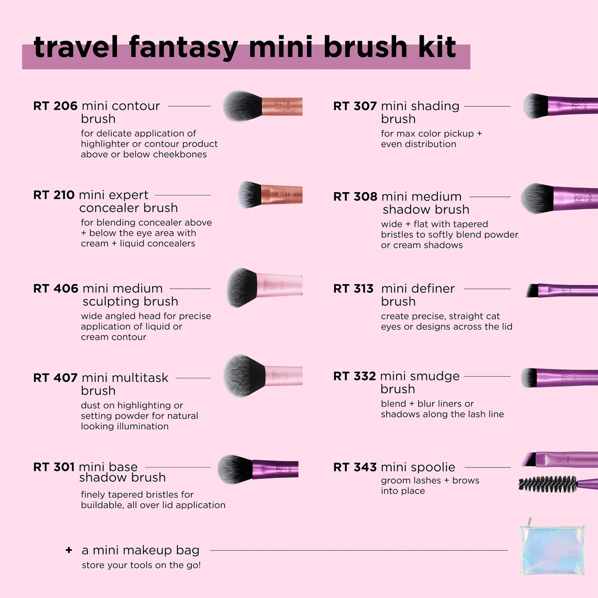 Bộ Cọ Trang Điểm 10 Cây Mini RT REAL TECHNIQUES Travel Fantasy 04285
